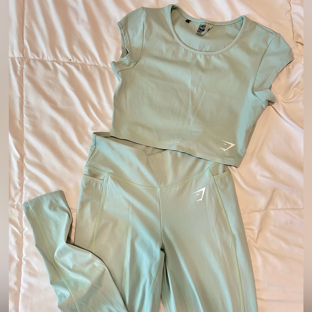 Gymshark Sage Green Leggings and Crop Top Set